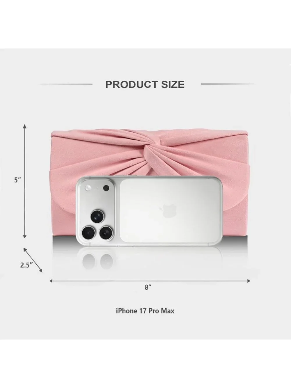 Women's Pink Faux Suede Pleated Bow Clutch Purse For With Strap Evening Bag